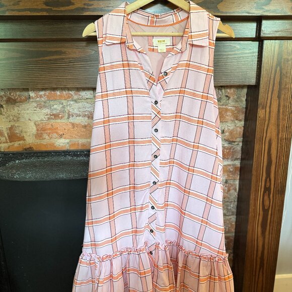 Maeve Women's Buttoned Pink & Orange Plaid Dress - Size Medium - Picture 1 of 6